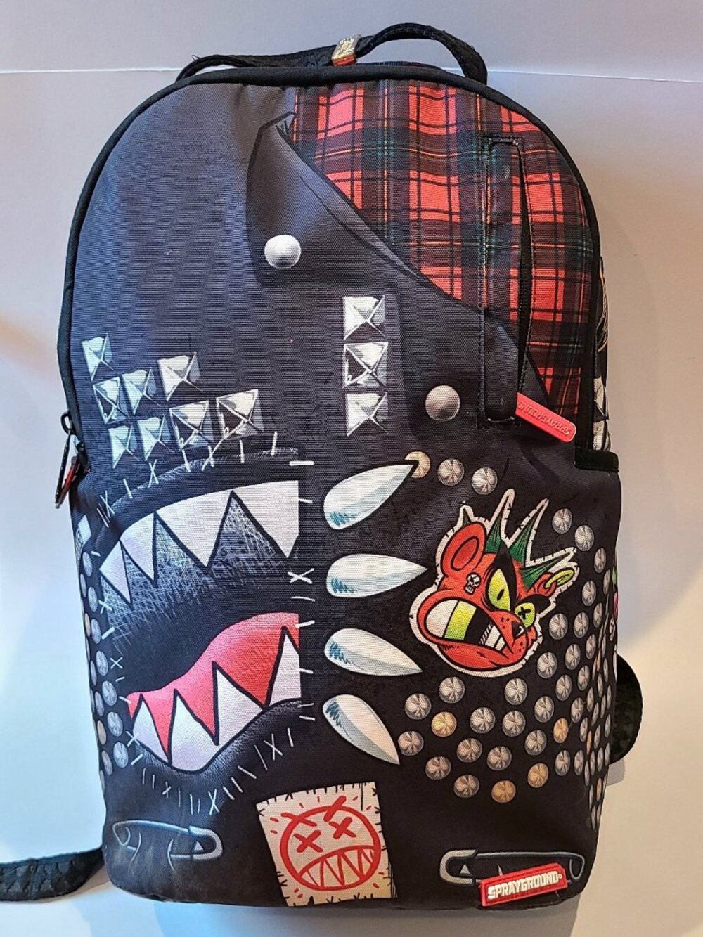 Sprayground Punk Shark DLXSR Backpack Black Red Plaid B6026 Limited Edition